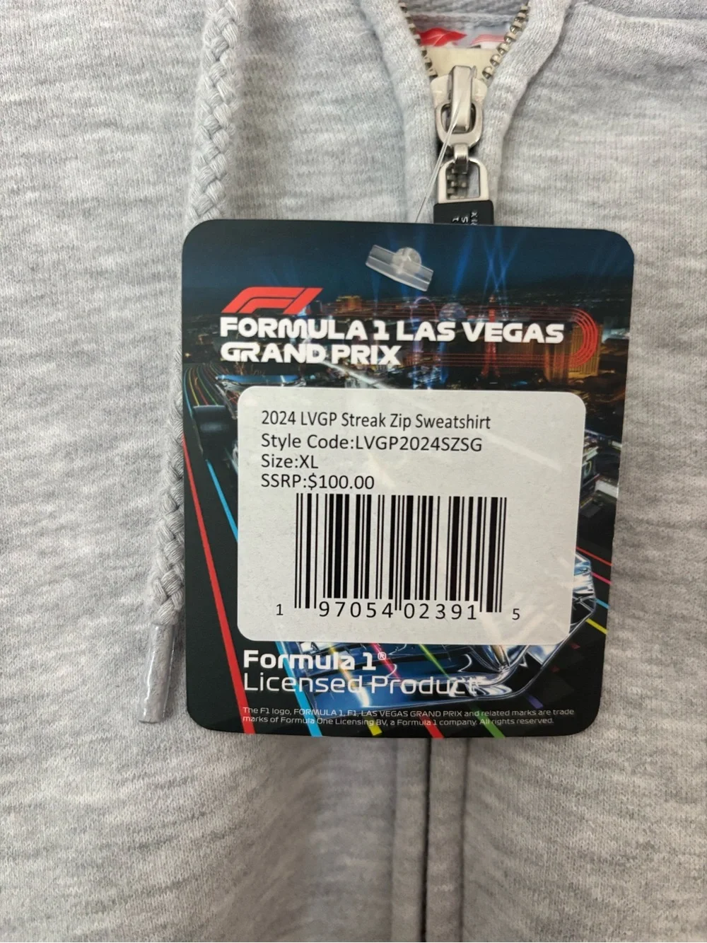 Formula 1 Las Vegas Grand Prix 2024 Streak Zip Sweatshirt Hoodie Gray XL
